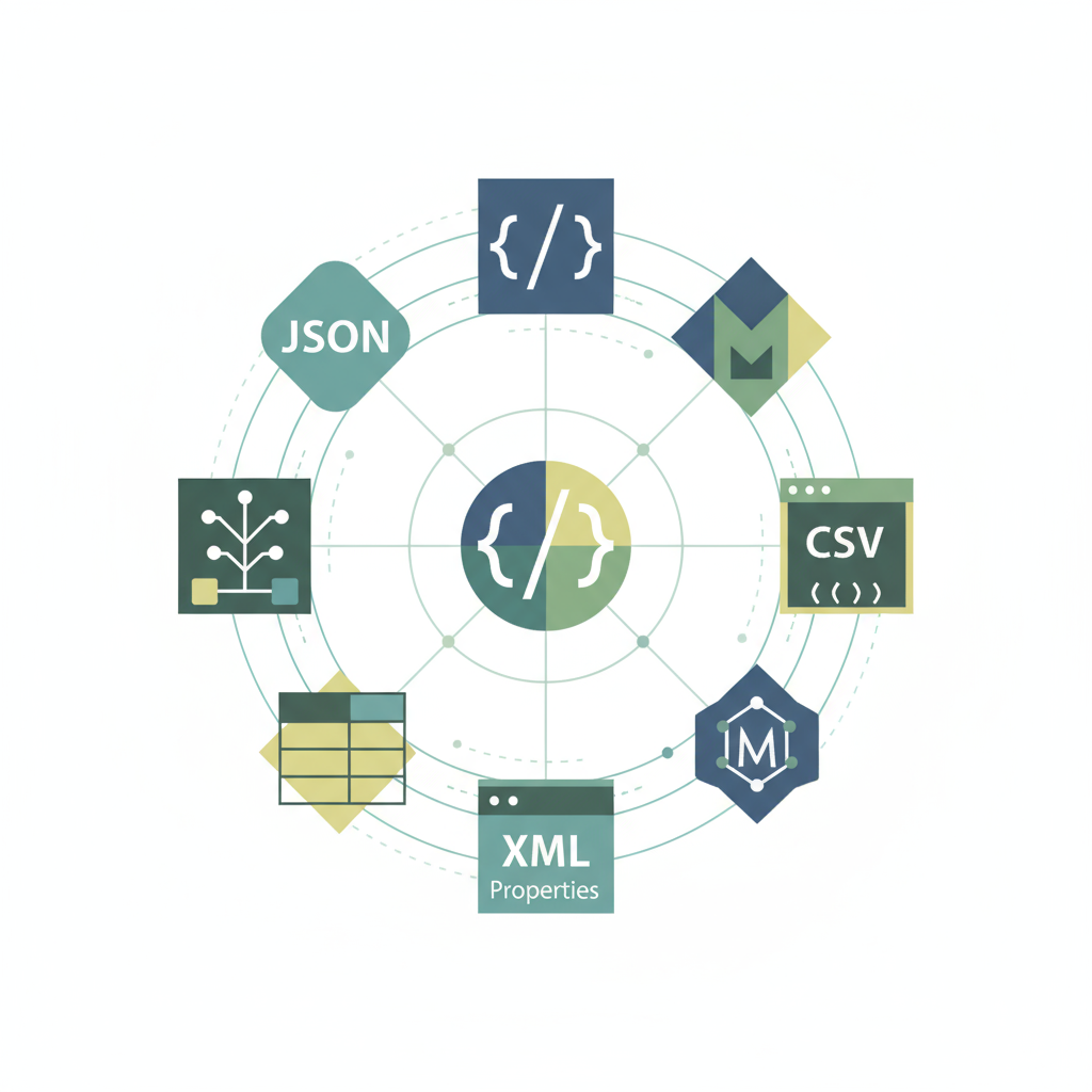 Comprehensive file format support for JSON, YAML, CSV, XML, Markdown and 9+ other formats